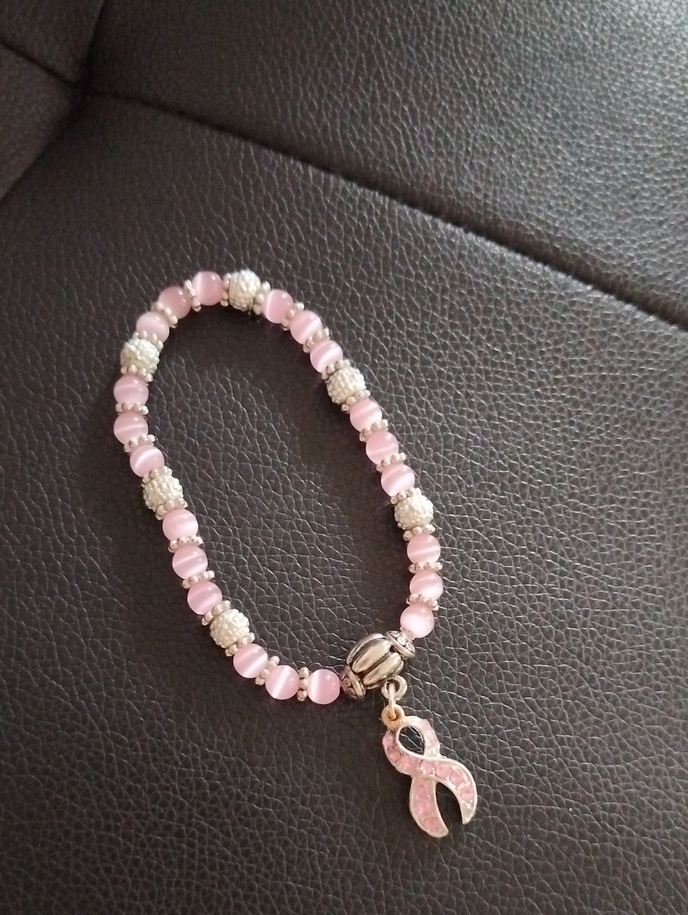 Pink Ribbon Charm Stretch Bracelet - Women Jewelry